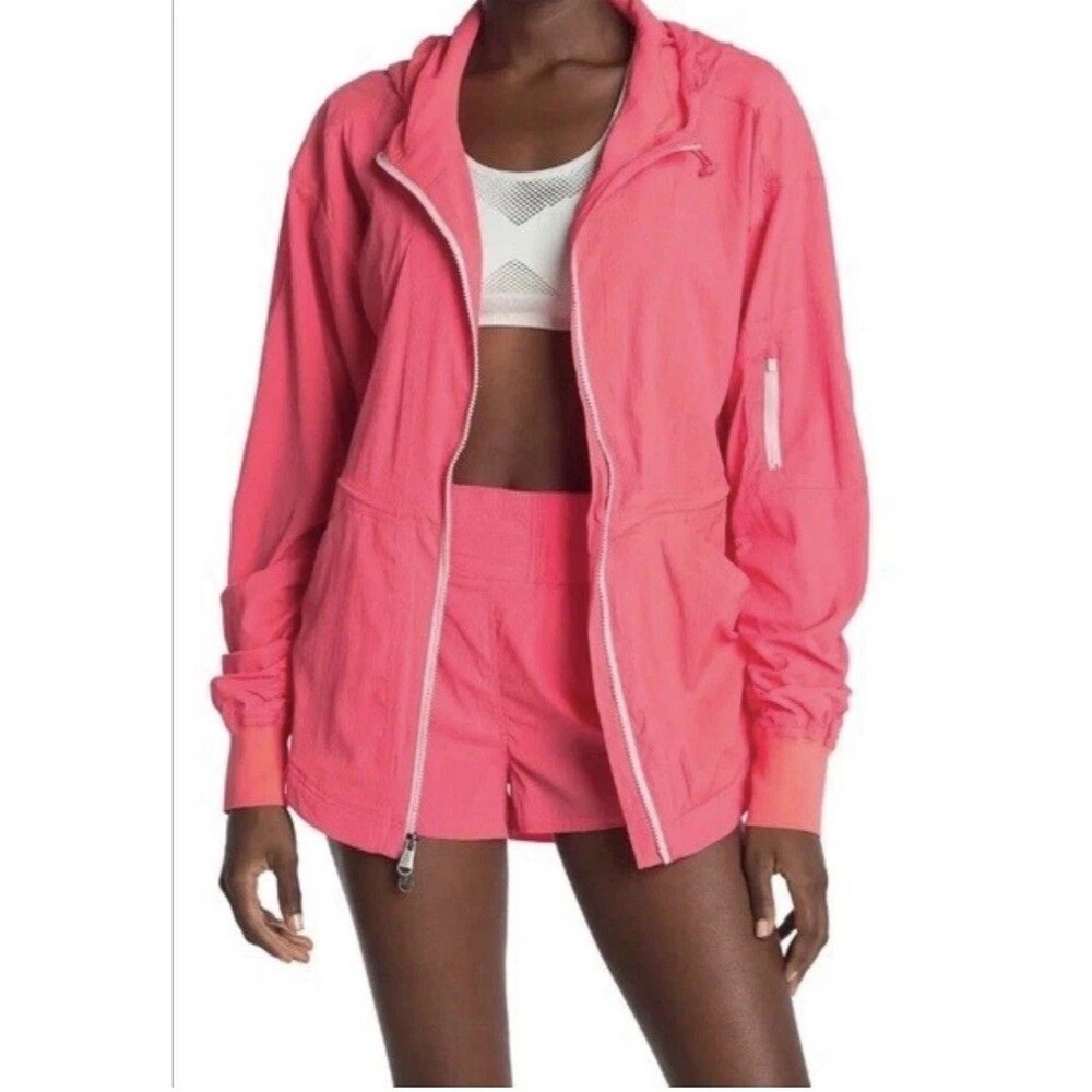 Free People Movement Jacket M Pink Solid Run Wild Hooded Athleisure Gym Training